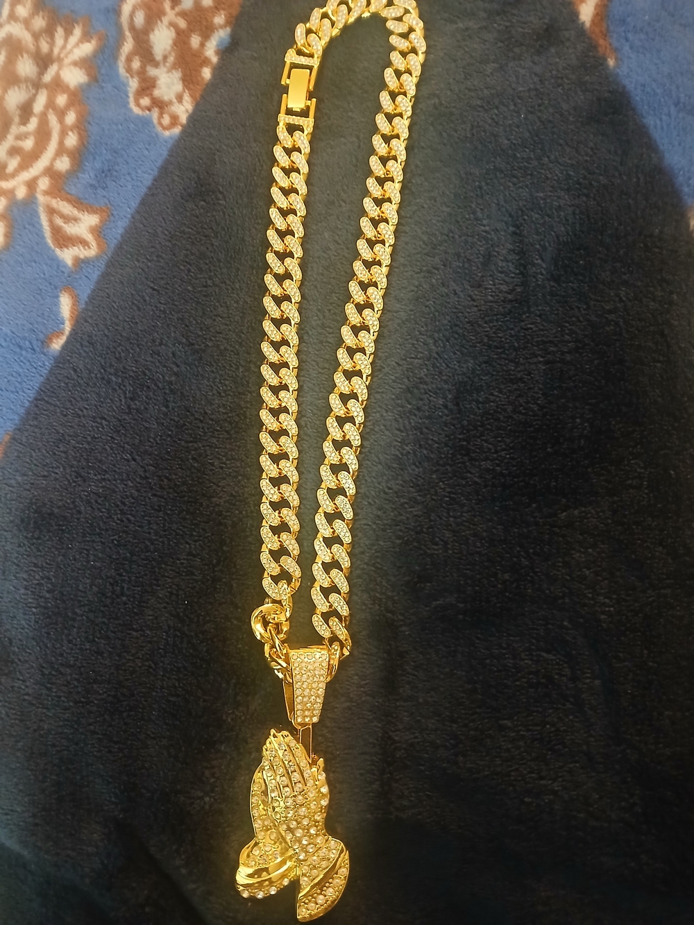 Gold-Tone Praying Hands Cuban Link Necklace - Men Accessories